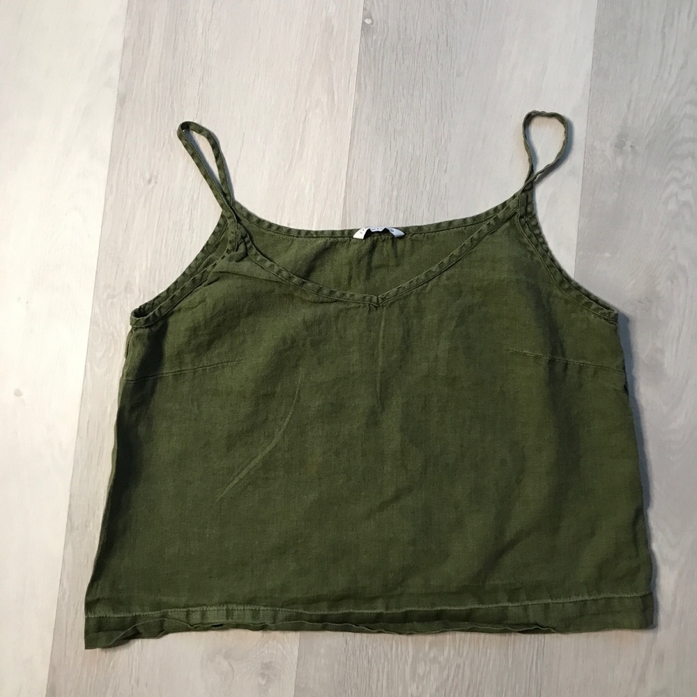 LINENFOX CAMISOLE TANK TOP FOREST GREEN 100% LINEN WOMENS MEDIUM